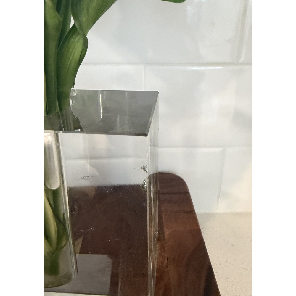 Vintage MCM Clear Crystal Block Bud Vase Heavy Minimalist Propagation Decor - Picture 2 of 9